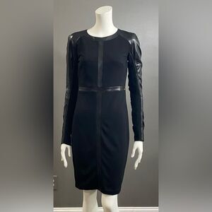June Long Sleeve Black dress w/Distinctive genuine leather trim detailing Size S